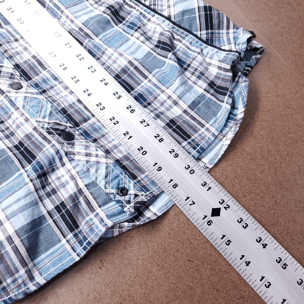 Buckle Black Shirt Mens L Blue Plaid Athletic Fit Snap Up Western Country Cowboy - Picture 7 of 11